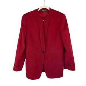Harvé Benard Womens Petite Red Blazer Jacket One Button Long Sleeve Evening